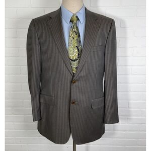 Canali Blazer Men 42L Brown Blue Pinstripe Career Wool Suit Jacket‎ Italian VTG